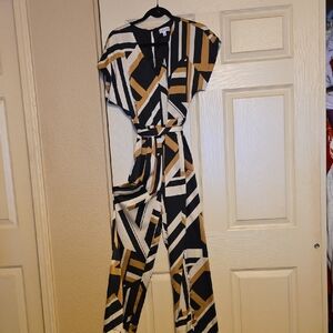 Luxology NEW Geometric Jumpsuit in Black, White, and Tan